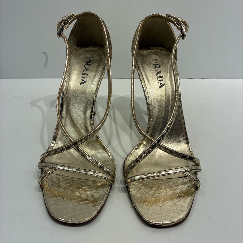 Prada Vintage Y2K Gold Snake Skin Open-toe Pumps Eu 35 US 5 - Picture 5 of 13